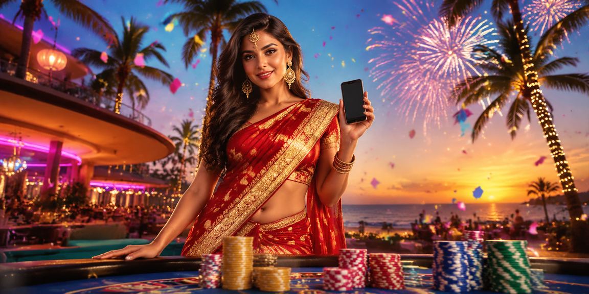 Indian woman enjoying Rummy and cricket on mobile